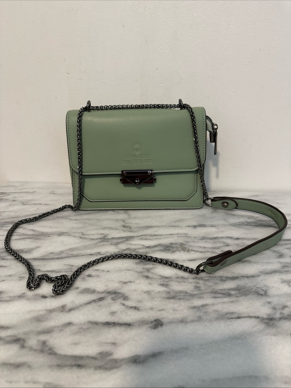 Moncross Switzerland Green vegan Leather Chain Shoulder Bag